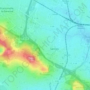 Topografinen kartta 95110, korkeus, helpotus
