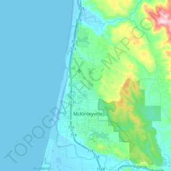 Topografinen kartta McKinleyville, korkeus, helpotus